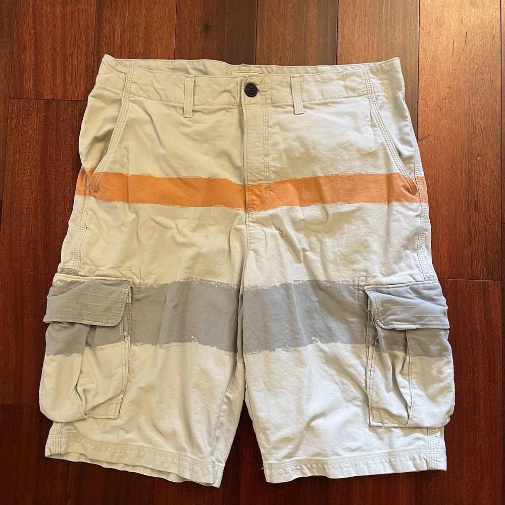 Urban Pipeline Shorts Men 36 Cargo Tan Orange Gray Stripes Flat Front‎ Workwear